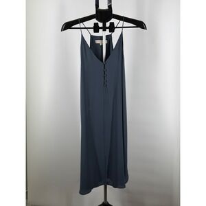 Loft Womens Slate Blue Grey V-Neck Button Front Spaghetti Strap Slip Dress S